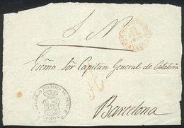 SPAIN: Front Of An Official Folded Cover Sent From GERONA To Barcelona On 25/JUL/1818, Very Nice! - ...-1850 Prephilately