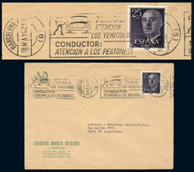 SPAIN: Cover Used On 18/MAY/19662, Machine Cancel With Interesting Slogan: ROAD TRAFFIC SAFETY, VF Quality! - ...-1850 Prephilately