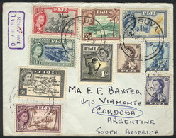 FIJI: Airmail Cover Sent From Suva To Córdoba (Argentina) On 31/JUL/1958 With Spectacular Multcolor Postage, VF Quality, - Fiji (1970-...)