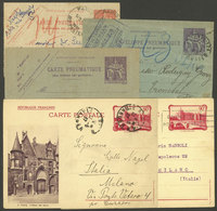 FRANCE: 5 Varied Postal Stationeries, 4 Used Between 1935 And 1937, Including 2 Attractive Illustrated Cards, Sent To It - Sonstige & Ohne Zuordnung