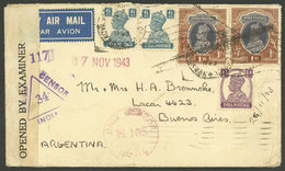 INDIA: Airmail Cover Sent On 26/NO/1943 By An Officer At The War Front To Argentina, Censored, With Arrival Backstamp Of - Sonstige & Ohne Zuordnung