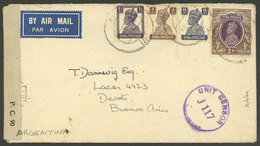 INDIA: Airmail Cover Sent On 10/AP/1944 By An Officer At The War Front To Argentina, Censored, With Arrival Backstamp Of - Other & Unclassified
