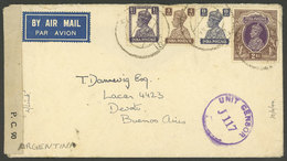 INDIA: Airmail Cover Sent On 10/AP/1944 By An Officer At The War Front To Argentina, Censored, With Arrival Backstamp Of - Sonstige & Ohne Zuordnung