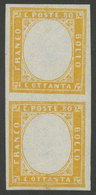 ITALY: Sc.14, Vertical Pair With VARIETY: "embossed Effigy Omitted", Mint Original Gum, VF Quality, With Certificate And - Sardaigne