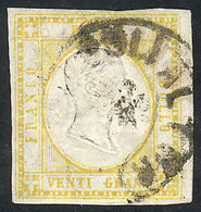 ITALY: Sc.26, 1861 20G. Yellow, Used, Very Fine Quality, Signed By Enzo Diena! - Neapel