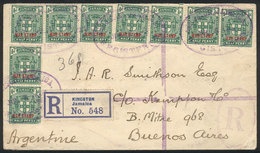 JAMAICA: Registered Cover Sent From Kingston To Buenos Aires On 5/JUL/1920 Franked With 4½p (Sc.MR10 X9), Transit Backst - Jamaique (1962-...)