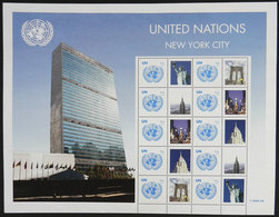 UNITED NATIONS: Yvert 1074, 2008 94c. In Large Sheet Of 10 Stamps + 10 Cinderellas Showing New York Landmarks, MNH, Exce - ONU