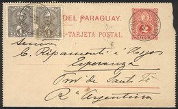 PARAGUAY: 2c. Lettercard Uprated With  2c. X2 (1 With Defect), Sent From VILLA SAN PEDRO To Santa Fe (Argentina) On 1/JA - Paraguay