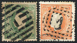 PORTUGAL: Sc.29 + 30, 1867/70 50r. Green And 80r. Orange, Perforation 12½, Fine To VF Quality, Catalog Value US$220. - Other & Unclassified