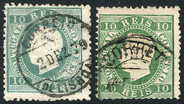 PORTUGAL: Sc.36, 1879/80 10r. Green-blue, Very Fine Quality, Rare. We Include An Example Of Sc.37 (10R. Yellow-green) Fo - Other & Unclassified