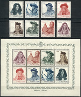 PORTUGAL: Sc.675/682 + 682a, 1947 Traditional Hats, Complete Set Of 8 Values + Souvenir Sheet, Unmounted, VF Quality, Ca - Other & Unclassified