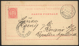 PORTUGAL - MADEIRA: 20rs. Postal Card Sent From FUNCHAL To Rosario (Argentina) On 9/JUN/1890, VF Quality, Rare Destinati - Altri & Non Classificati