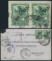 URUGUAY: Card Sent To Belgium On 4/AU/1903, Franked By Pair Sc.O84 With Two Diamond Punch Holes, With The Rare First Mar - Uruguay