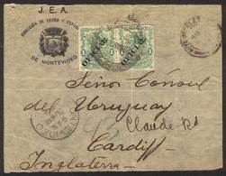 URUGUAY: Front Of Cover Of The Office Of Census And Statistics Sent To England On 28/MAR/1904, Franked By Pair Sc.O84 Wi - Uruguay