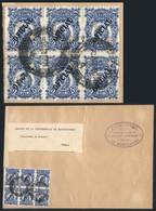 URUGUAY: Large Fragment Of Parcel Post Cover Sent To Belgium On 30/MAR/1907, Franked By Block Of 6 Sc.O99 With Two Diamo - Uruguay