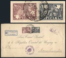 URUGUAY: Registered Cover Sent To Germany On 9/NO/1914, Franked By Sc.113 + O115, Both With Two Star Punch Holes, VF Qua - Uruguay