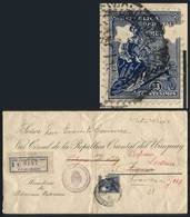 URUGUAY: Registered Cover Sent To France On 11/NO/1916, Franked By Sc.O122 With Two Star-shapped Punch Holes, Little Def - Uruguay