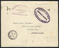 URUGUAY: Cover Of The Ministry Of Public Health Sent Stampless To Argentina On 10/AU/1938, Datestamped "SUCURSAL DE ZONA - Uruguay