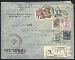 URUGUAY: Registered Air Mail Cover Of The Ministry Of Foreign Affairs Sent To Italy By Official Mail, Franked $1.89 In R - Uruguay