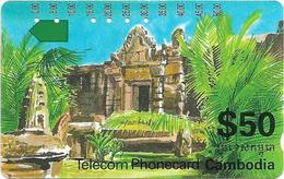 Cambodia - Telstra - Anritsu - Temple (ICM3-2), 50$, 30.000ex, Used - Cambogia