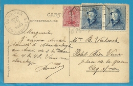138+171 Op Kaart Per EXPRES Met Telegraafstempel BRUXELLES-NORD Met Als Aankomst Stempel DEN HAAN / COQ-SUR-MER - 1919-1920 Roi Casqué