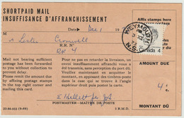 Carte Formule De Recouvrement D'affranchissement De Postes Canada - Postage Due