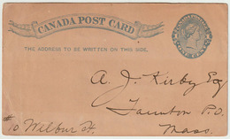 Carte Postale P7 (Webb) 1 Cent Gris Bleu De Pontypool (Ont.) à Taunton (Mass. USA) Le 15/10/1897 - 1860-1899 Règne De Victoria