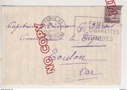 Au Plus Rapide Carte Lettre Pour Capitaine ... Commandant Contre Torpilleur Le Tigre Toulon Septembre 1937 Type Paix - Boats