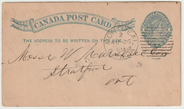 Carte Postale P7b (Webb) 1 Cent Gris Bleu De Montréal à Stratford (Ont.) Le 26/8/1891 - 1860-1899 Regering Van Victoria