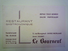 GP 2019 - 1049  CARTON  PUB  Restaurant Gastronomique  "Le BOURNEUF"  (Morlaas)   XXX - Advertising