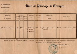 VP14.920 - MILITARIA - TOULOUSE 1876 - Avis De Passage De Troupes 59 ème Rgt De Ligne X VALENCE D'AGEN - Documentos