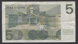 NETHERLANDS  5 Gulden 1966 Vondel 1 1 AF 073766 -  See The 2 Scans For Condition.(Originalscan ) - 5 Florín Holandés (gulden)