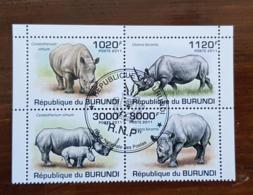 BURUNDI Rhinoceros, 1 Bloc De 4 Valeurs émises En 2011.  Oblitéré (used) - Rinocerontes