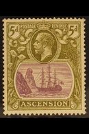 1924-33 5d Purple And Olive-green "Broken Mainmast" Variety, SG 15dda, Mint, Diagonal Gum Bend Does Not Affect Fine Fron - Ascension