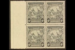 1938 4d Black Badge Of The Colony, Left Marginal Block Of Four, Position 4/1 Showing Flying Mane, SG 253a, Very Fine Min - Barbades (...-1966)