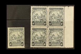 1938-44 4d Black Badge Of The Colony, Shading Omitted At Base (MP 11e), Perf. 13½ X 13 Mint, And Within A Positional Fin - Barbades (...-1966)