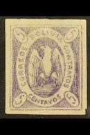 1867-68 5c Rose- Lilac, Scott 3a (SG 10), Very Fine Unused (plate Position 4) For More Images, Please Visit Http://www.s - Bolivië