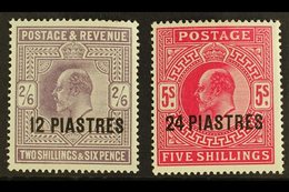 1902 - 05 12pi On 2s6d Lilac And 24pi On 5s Bright Carmine, SG 11/12, Very Fine And Fresh Mint. (2 Stamps) For More Imag - Levante Británica