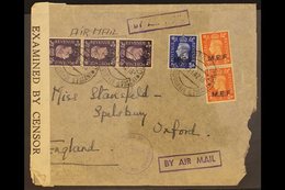 M.E.F. 1942 Censored Cover, Opening Damage At Right, From Asmara To Oxford, Franked 2d Orange Vert Pair And 2½d Blue Ovp - Afrique Orientale Italienne