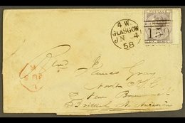 1858 (4 Jun) Env From Scotland To New Brunswick Bearing GB 6d 'no Corner Letters' Stamp Tied Glasgow Pmk & London Transi - Andere & Zonder Classificatie