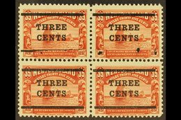 1920 (Sept) 3c On 35c Red, SG 147, Block Of Four With The Upper Pair Showing Most Of One Bar And Part Of One Bar Missing - Autres & Non Classés