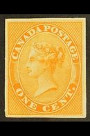 1859 1c Queen Imperf Colour Trial In Orange, Unitrade 14 TCii, Fine. For More Images, Please Visit Http://www.sandafayre - Andere & Zonder Classificatie