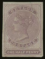 1857-64 ½d Reddish Lilac Imperf (blued Paper), SG 16, Very Fine Lightly Hinged Mint With 4 Large Neat Margins, Small Cre - Ceilán (...-1947)