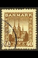 1920-21 40 Ore Brown Recovery Of Northern Schleswig With HOOK ON LEFT HAND "4" Variety, Facit 197v, Fine Used. For More  - Otros & Sin Clasificación