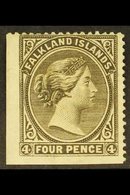 1885-91 4d Grey Black Wmk Sideways, SG 10, Unused No Gum Lower Left Corner Example With Two Straight Edges, Minute Thin, - Falkland