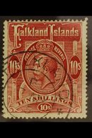 1912 10s Red And Green Geo V, SG 68, Very Fine Cds Used. For More Images, Please Visit Http://www.sandafayre.com/itemdet - Falklandeilanden