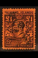 1929 £1 Black And Red "Whale And Penguins", SG 126, Perforated "Specimen", Also Overprinted Diagonally "Especimen" From  - Falklandeilanden