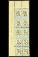 1917-30 3m Black & Pale Blue Lion (SG 210, Facit 106, Michel 91 A), Fine Mint Upper Left Corner PLATE & DATE BLOCK Of 10 - Altri & Non Classificati