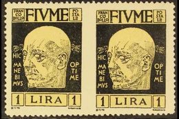 1920 VARIETY 1L Black D'Annunzio Variety "horizontal Pair Imperf Between", Sassone 122q, Very Fine Mint, Fresh & Scarce  - Fiume