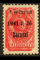 LITHUANIA 60k Lilac Red, Ovptd Zarasai, Type II In Black, Mi 7aIIA, Very Fine NHM. For More Images, Please Visit Http:// - Other & Unclassified